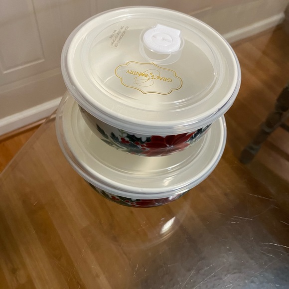 GRACE PANTRY Flower Floral Butterfly Ceramic Storage Bowl w LID & DIAL VENT 5”6” - Picture 3 of 8